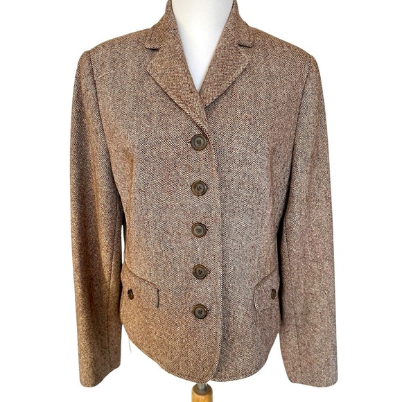 Valerie Stevens Women's Size 10 Brown Long Sleeve Wool Blend Tweed Blazer Jacket - Picture 1 of 11